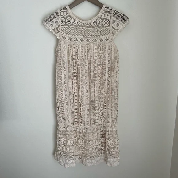 chinese dress ladies Anthropologie Blue Eyelet Button Up Dress with Slip- Size L  The Saved  Collection